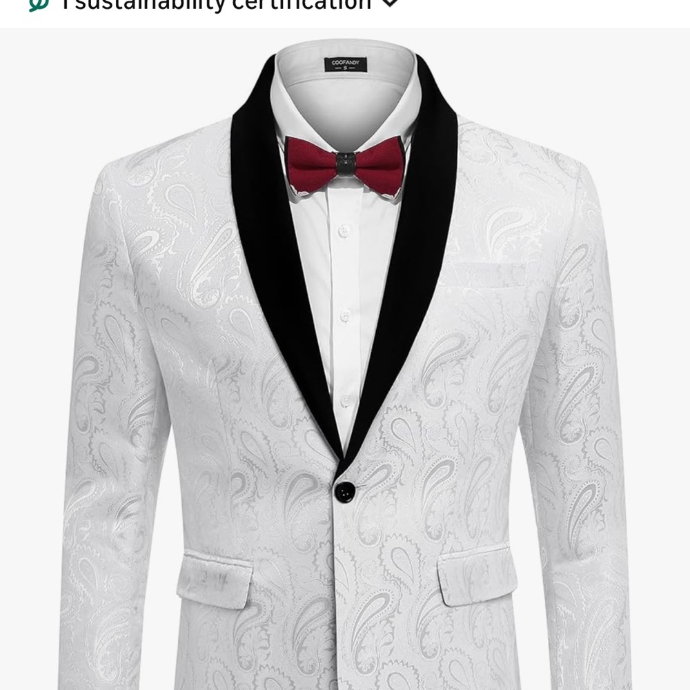 Men's White Paisley Blazer with Black Lapel